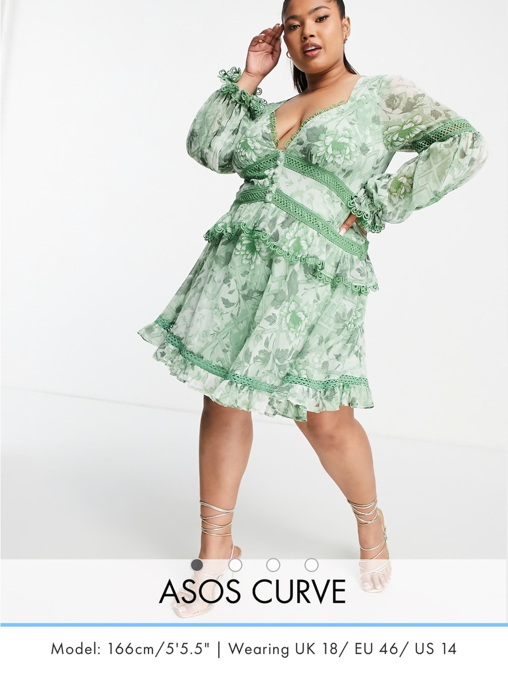 ASOS Lace Long Sleeve Mini Dress in Garden Floral. Size 14 - Picture 4 of 9